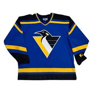 RARE VINTAGE 90s STARTER Pittsburgh Penguins BLUE ROBO NHL Hockey Jersey XXL
